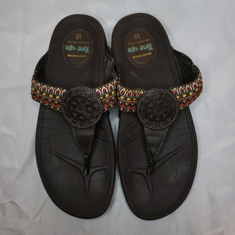 Skechers Brown Tone-Ups Wedge Sandals 10